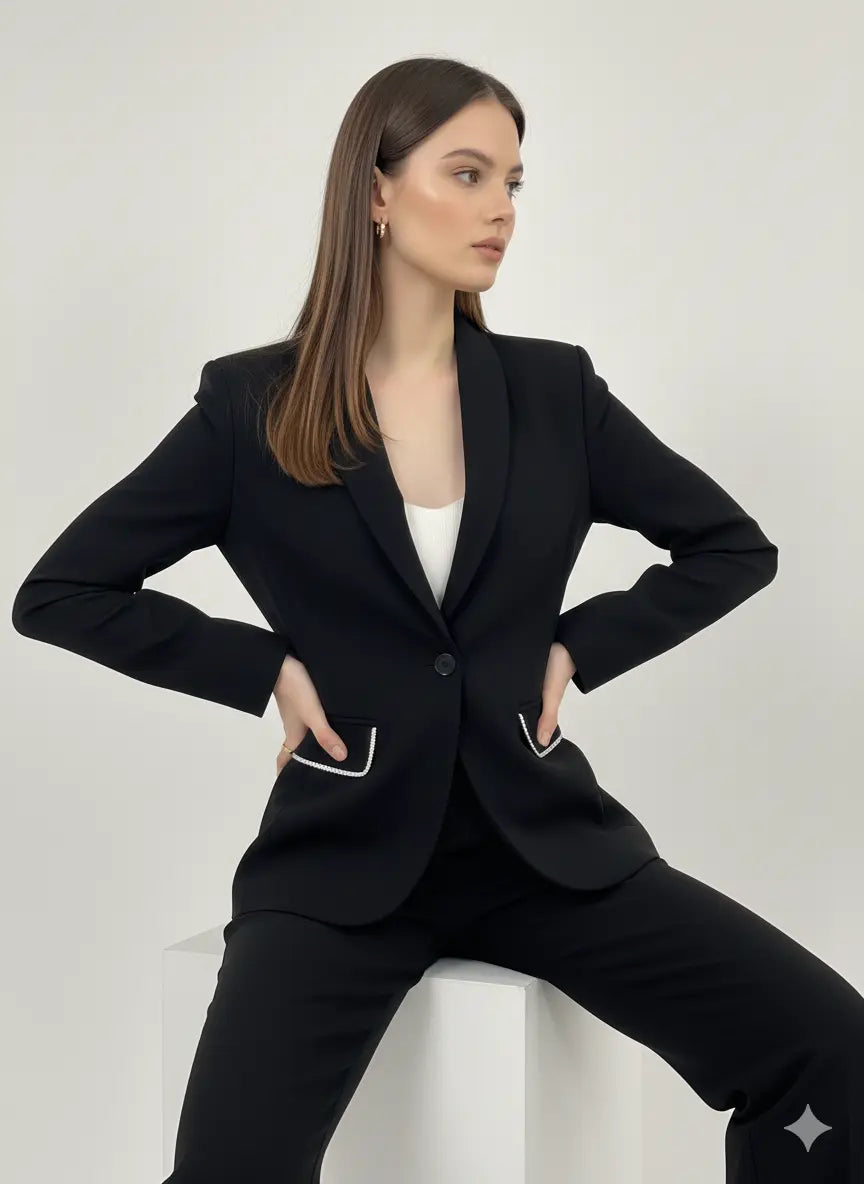 Giacca monopetto con profili strass DORABELLA