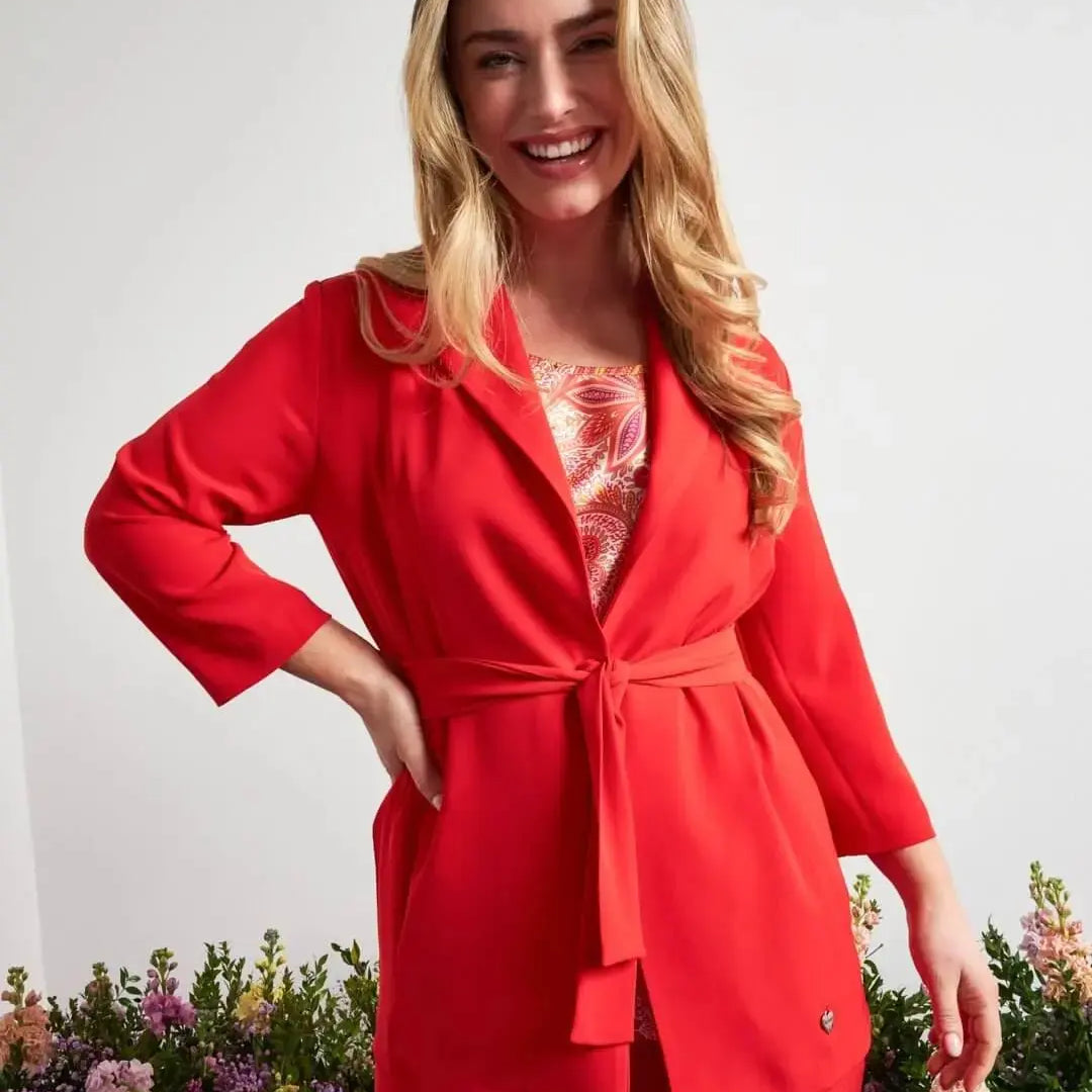 Giacca monopetto in cady elasticizzato con cintura in vita PAPAVERO DORABELLA 52