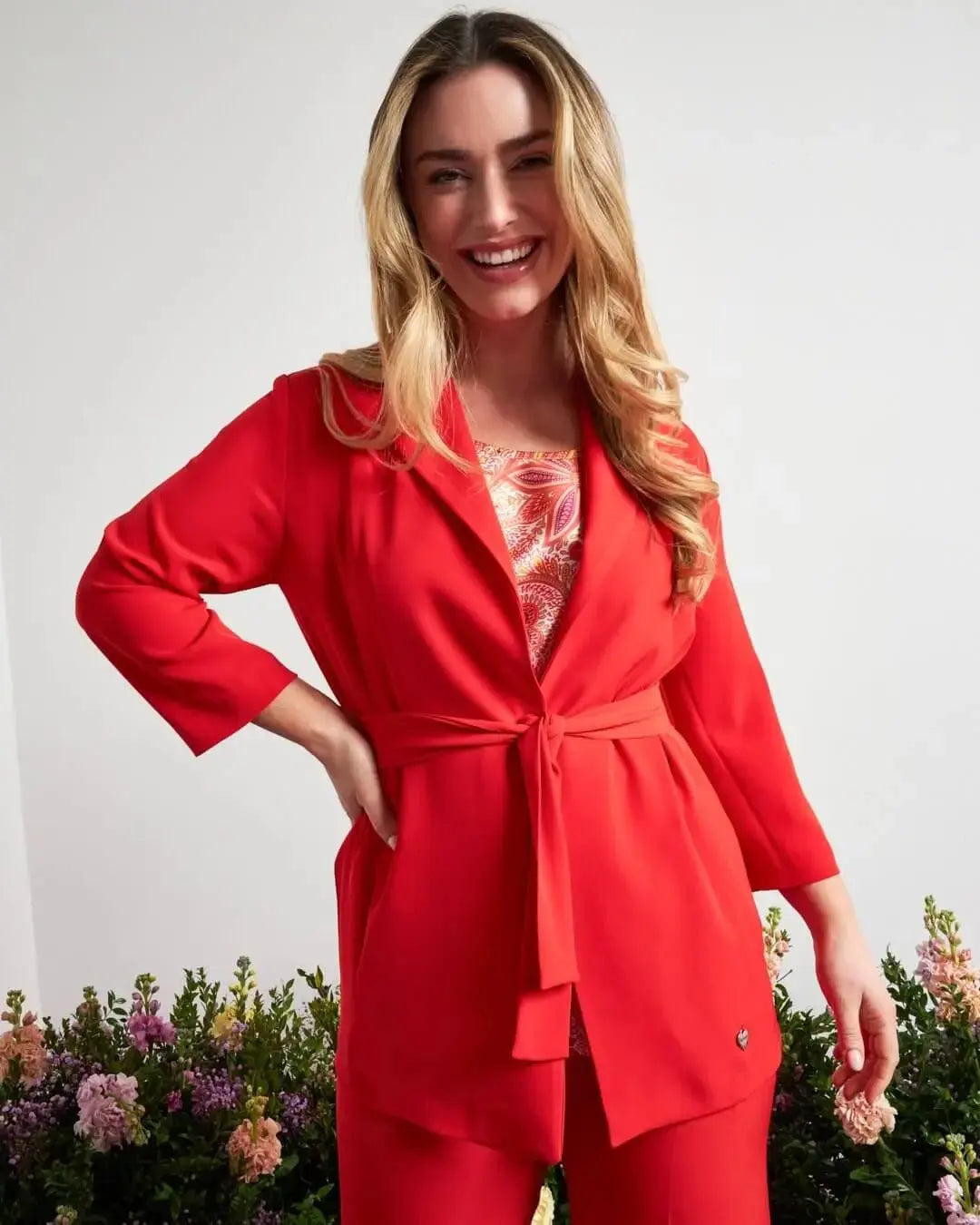 Giacca monopetto in cady elasticizzato con cintura in vita PAPAVERO DORABELLA 52