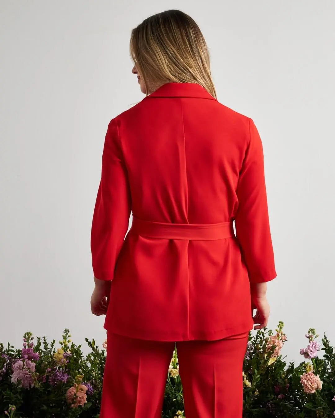 Giacca monopetto in cady elasticizzato con cintura in vita PAPAVERO DORABELLA