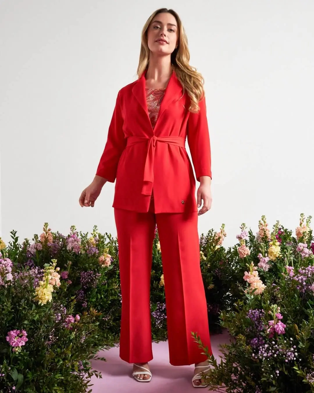 Giacca monopetto in cady elasticizzato con cintura in vita PAPAVERO DORABELLA