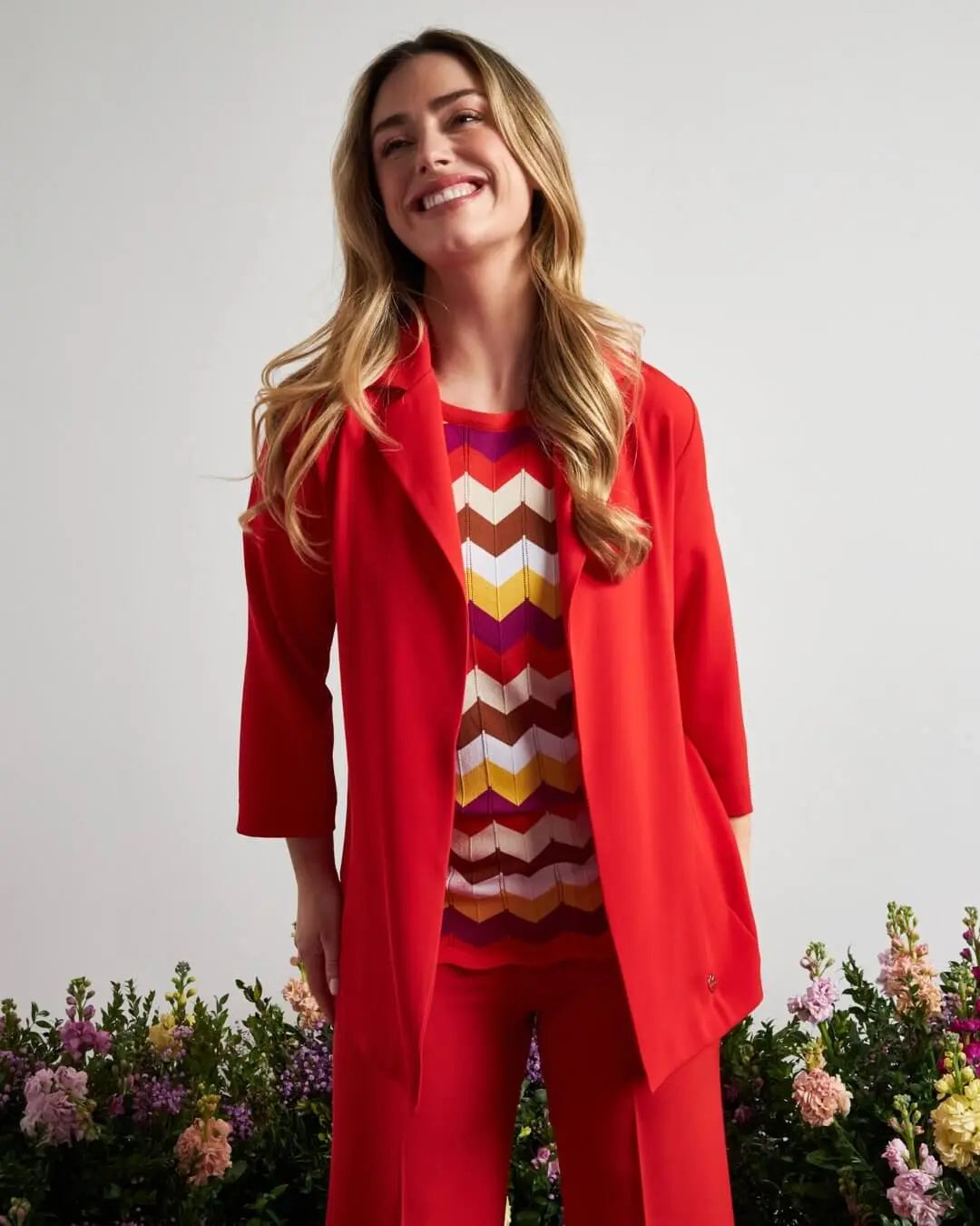 Giacca monopetto in cady elasticizzato con cintura in vita PAPAVERO DORABELLA