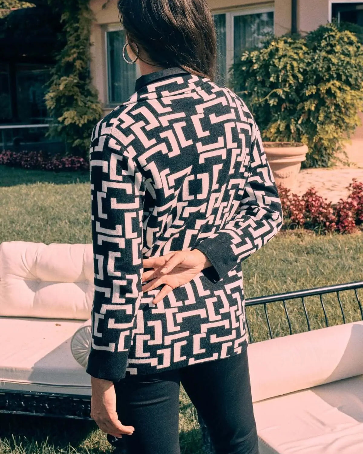 Giacca monopetto in maglia con motivo bicolor all over NERO DORABELLA