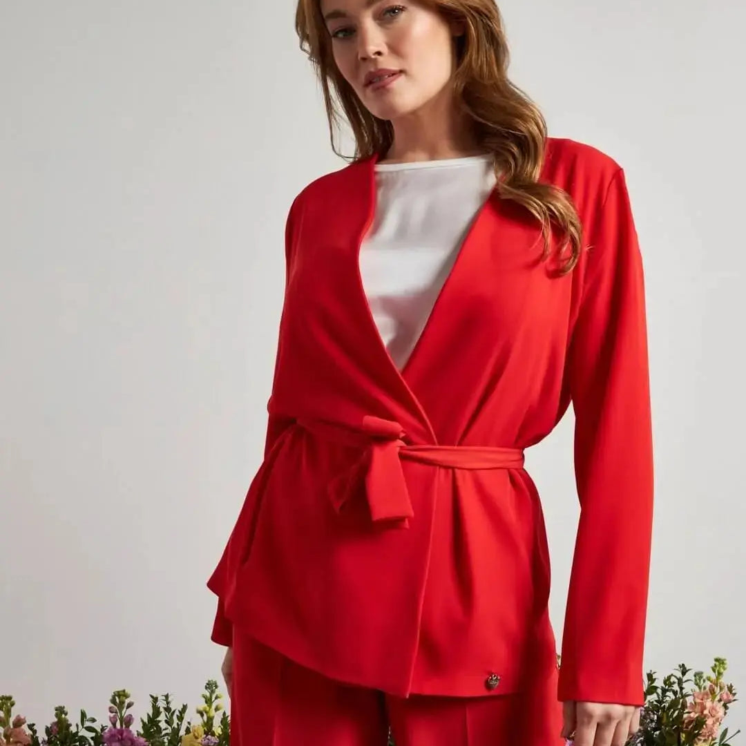 Giacca monopetto senza collo in cady elasticizzato con cintura in vita PAPAVERO DORABELLA PIU' 49