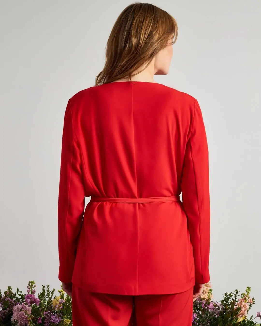 Giacca monopetto senza collo in cady elasticizzato con cintura in vita PAPAVERO DORABELLA PIU'