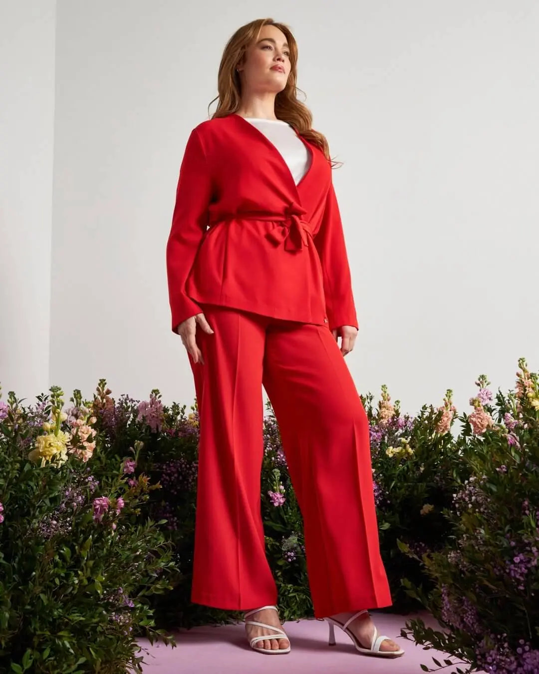 Giacca monopetto senza collo in cady elasticizzato con cintura in vita PAPAVERO DORABELLA PIU'