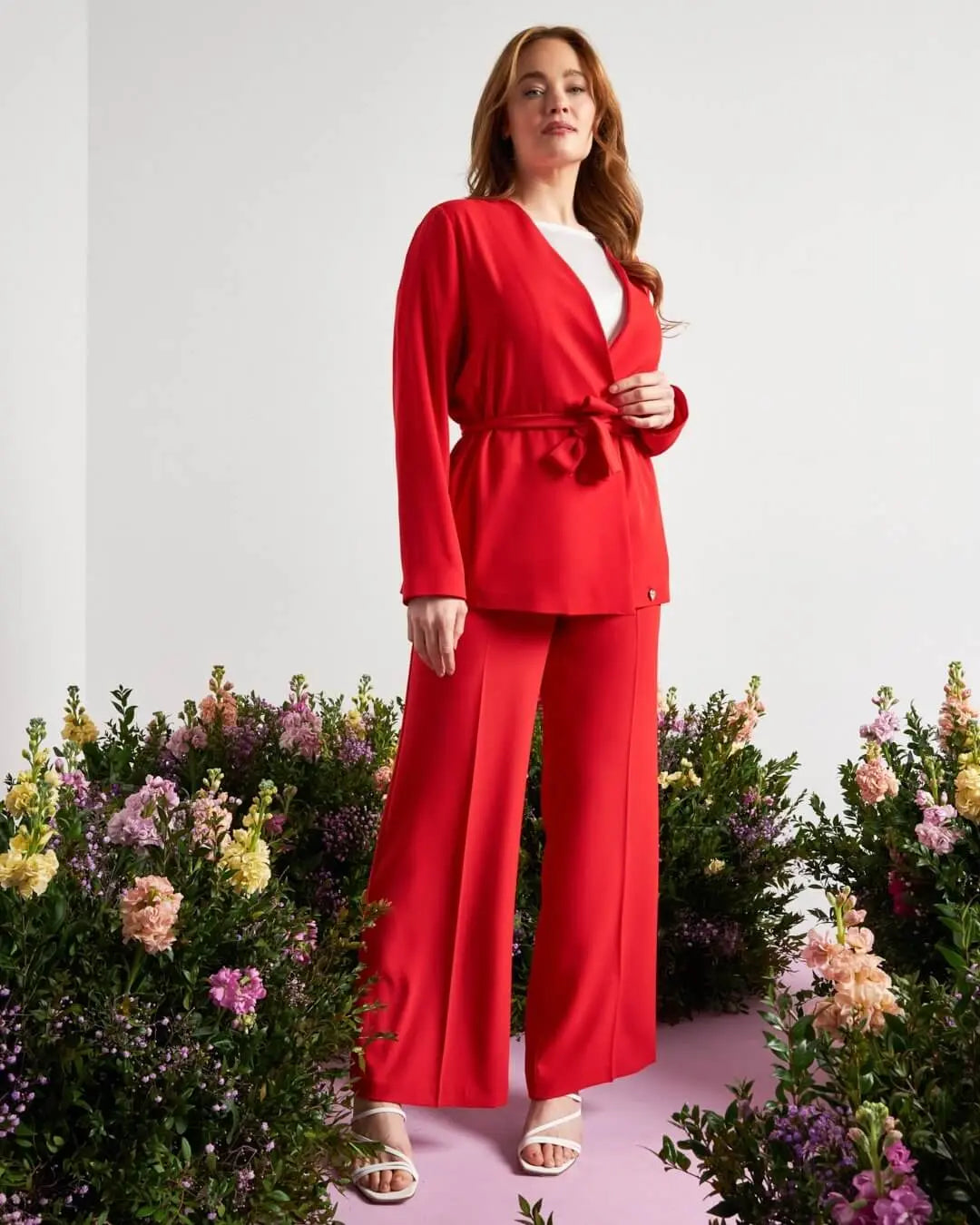 Giacca monopetto senza collo in cady elasticizzato con cintura in vita PAPAVERO DORABELLA PIU'