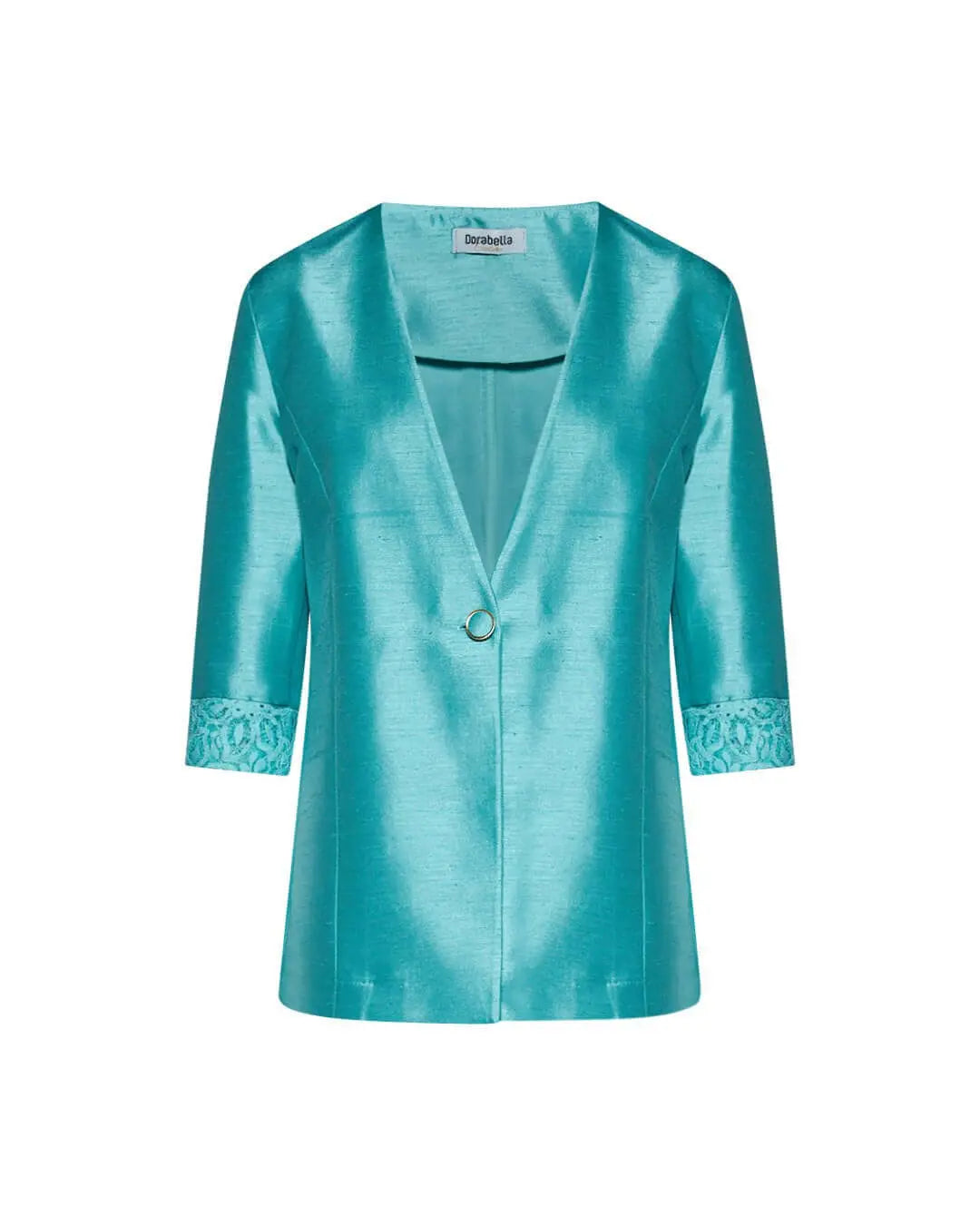 Giacca monopetto senza collo in shantung con inserto in pizzo sul fondo manica ACQUA DORABELLA COUTURE XXL