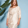 Giacca monopetto senza collo in shantung con inserto in pizzo sul fondo manica CHAMPAGNE DORABELLA COUTURE
