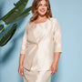 Giacca monopetto senza collo in shantung con inserto in pizzo sul fondo manica CHAMPAGNE DORABELLA COUTURE