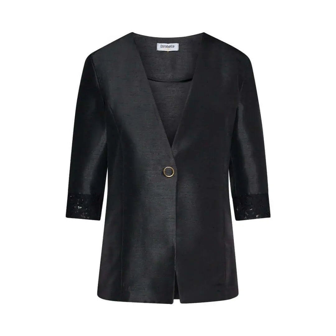 Giacca monopetto senza collo in shantung con inserto in pizzo sul fondo manica NERO DORABELLA COUTURE XXL