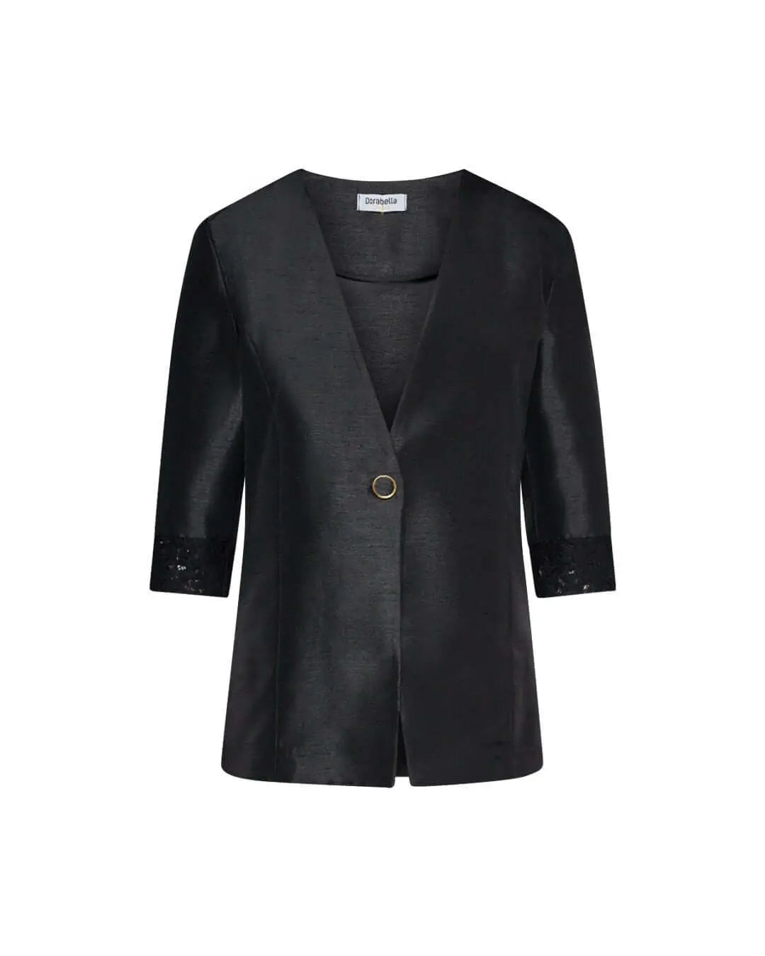 Giacca monopetto senza collo in shantung con inserto in pizzo sul fondo manica NERO DORABELLA COUTURE XXL