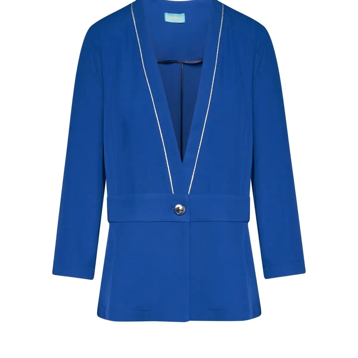 Giacca senza collo con baschina e piping BLU CHINA DORABELLA