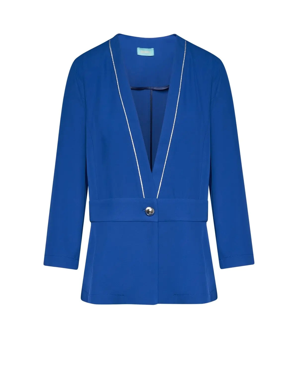 Giacca senza collo con baschina e piping BLU CHINA DORABELLA