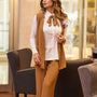 Gilet in crêpe elasticizzato tinta unita con cintura in vita e spilla con fantasia floreale astratt NOCE DORABELLA