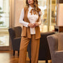 Gilet in crêpe elasticizzato tinta unita con cintura in vita e spilla con fantasia floreale astratt NOCE DORABELLA