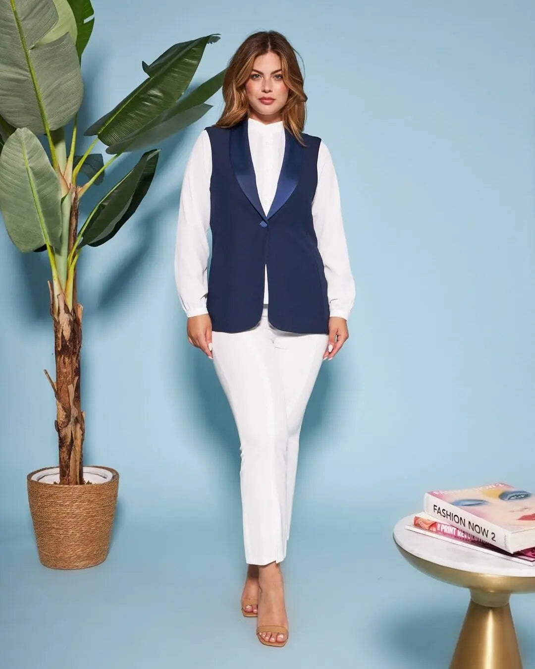 Gilet in crêpe tinta unita con collo sciallato BLU DORABELLA XXL