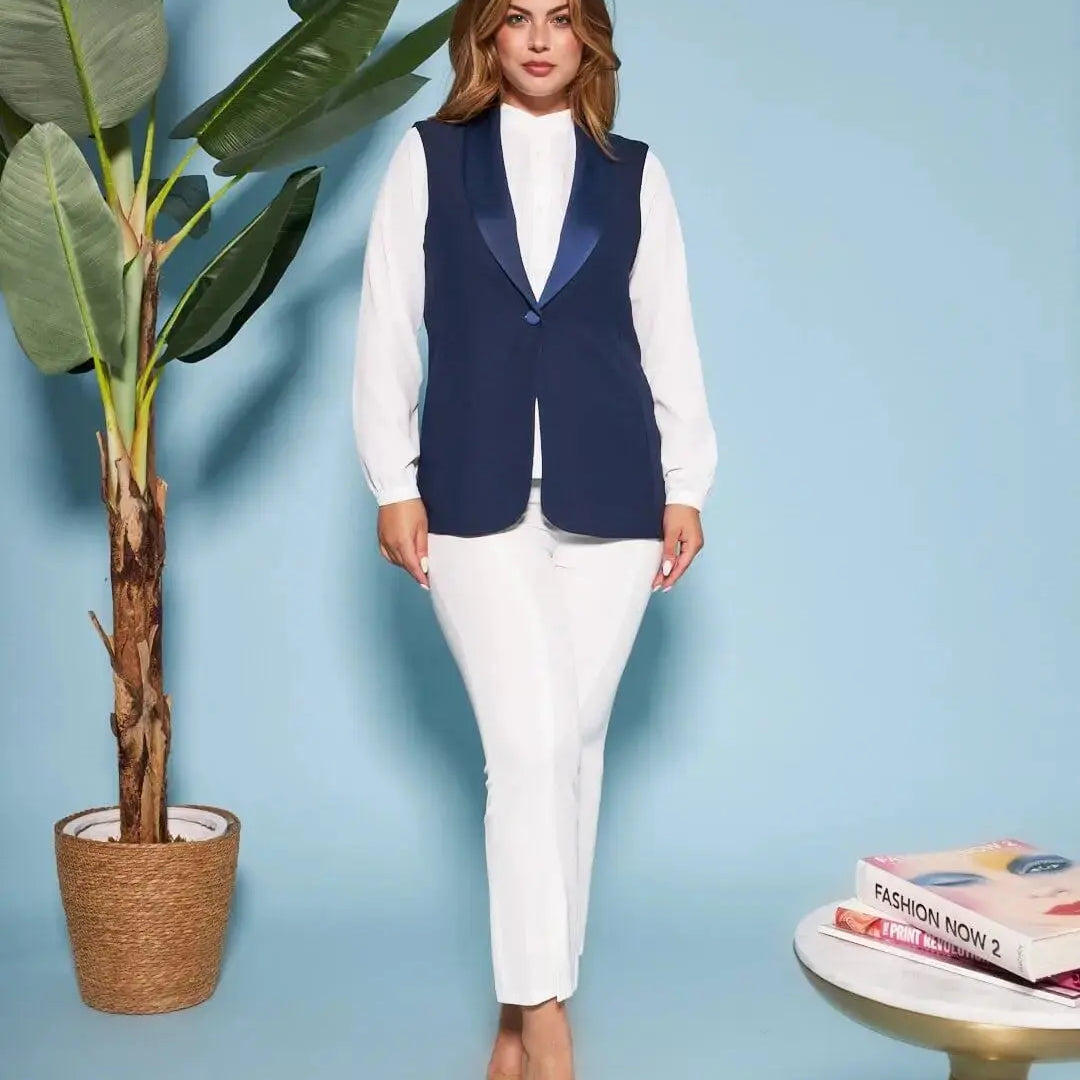 Gilet in crêpe tinta unita con collo sciallato BLU DORABELLA XXL