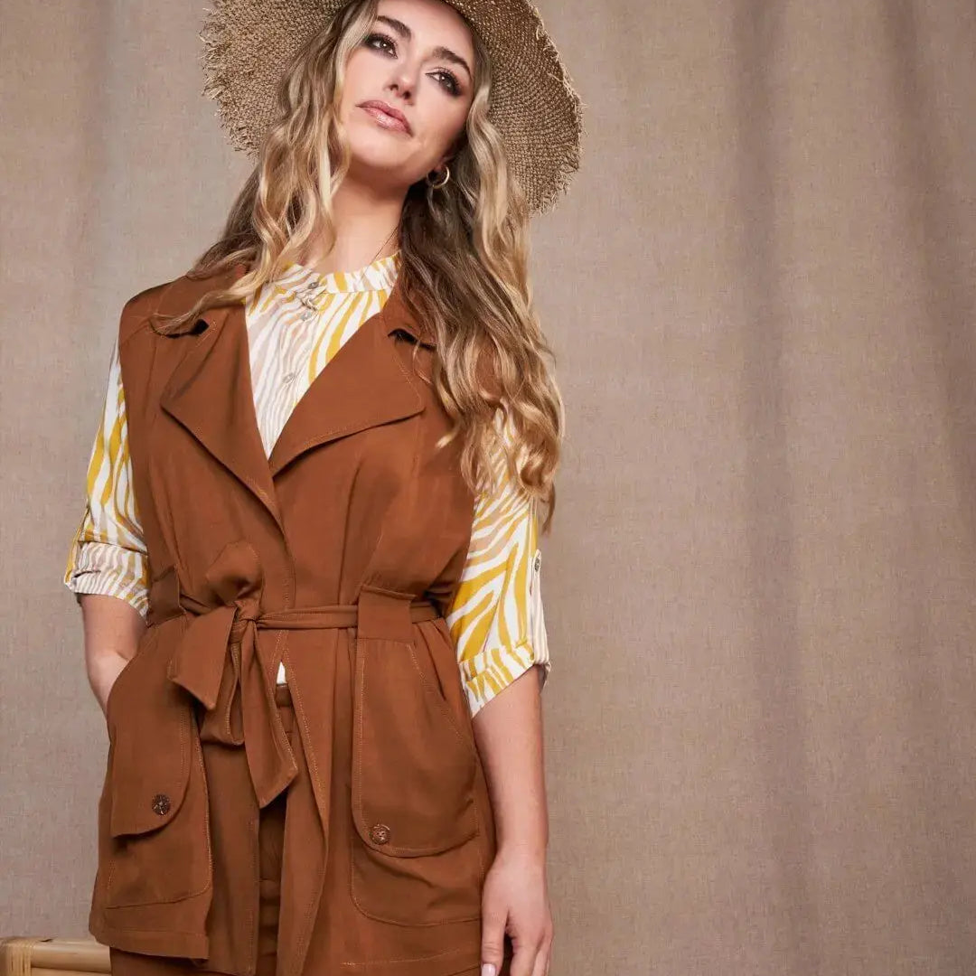 Gilet in twill di misto viscosa con collo con revers e cintura in vita MORO DORABELLA XXL