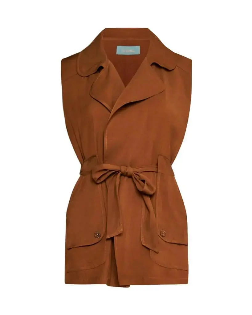 Gilet in twill di misto viscosa con collo con revers e cintura in vita MORO DORABELLA