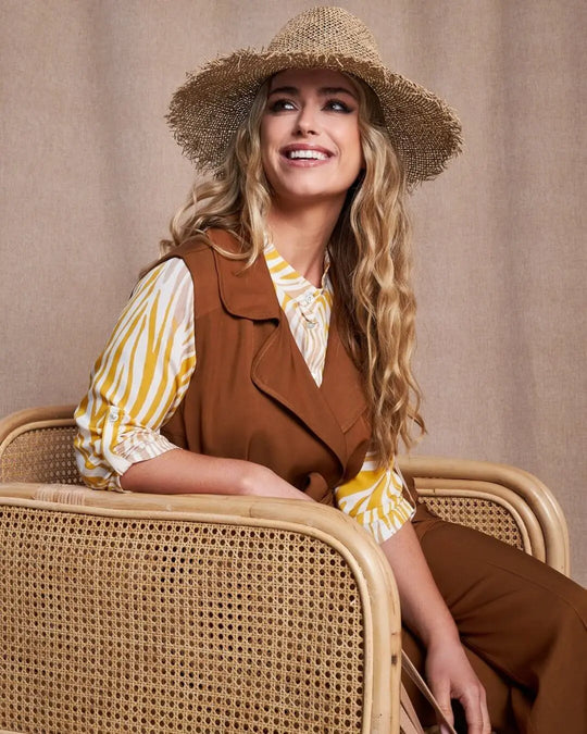 Gilet in twill di misto viscosa con collo con revers e cintura in vita MORO DORABELLA