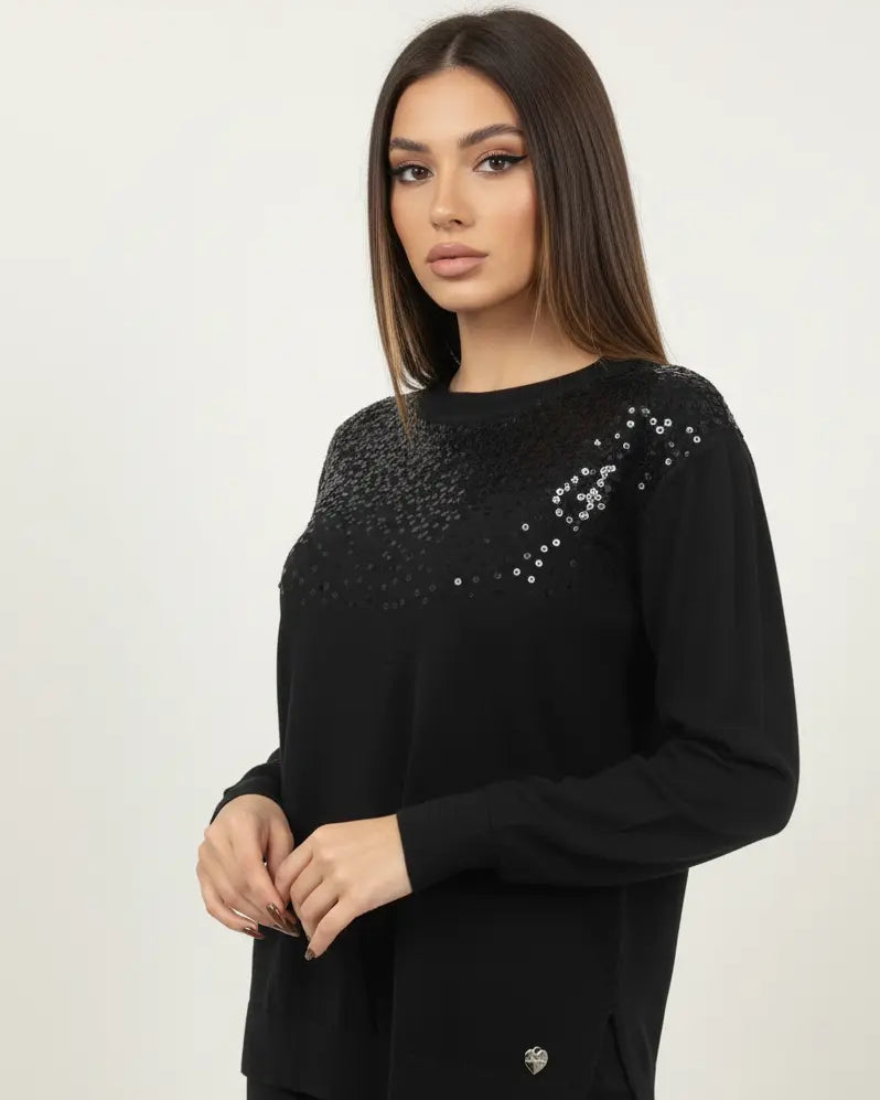 Girocollo con applicazione di paillettes DORABELLA