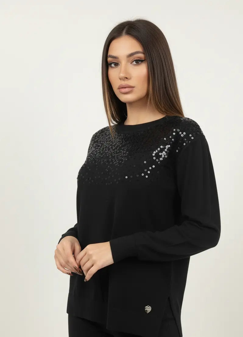 Girocollo con applicazione di paillettes DORABELLA