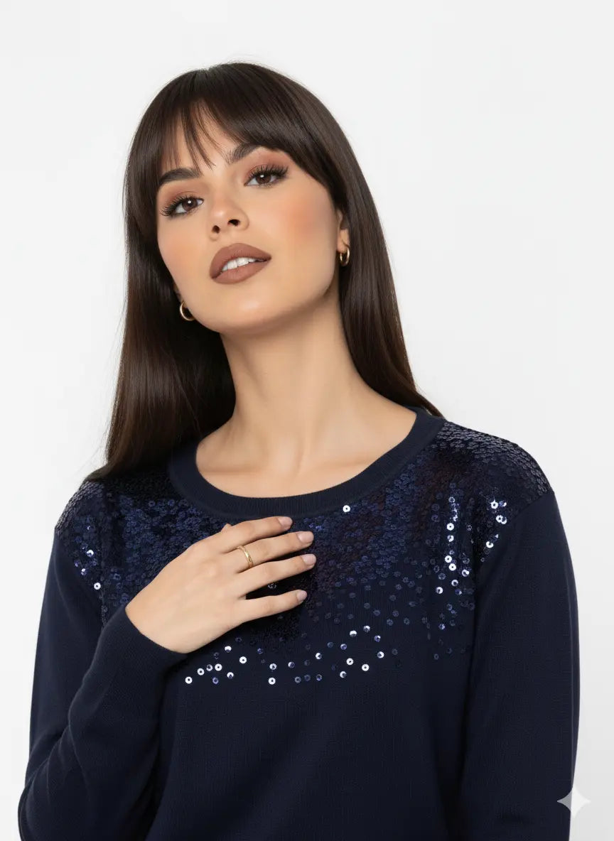 Girocollo con applicazione di paillettes DORABELLA