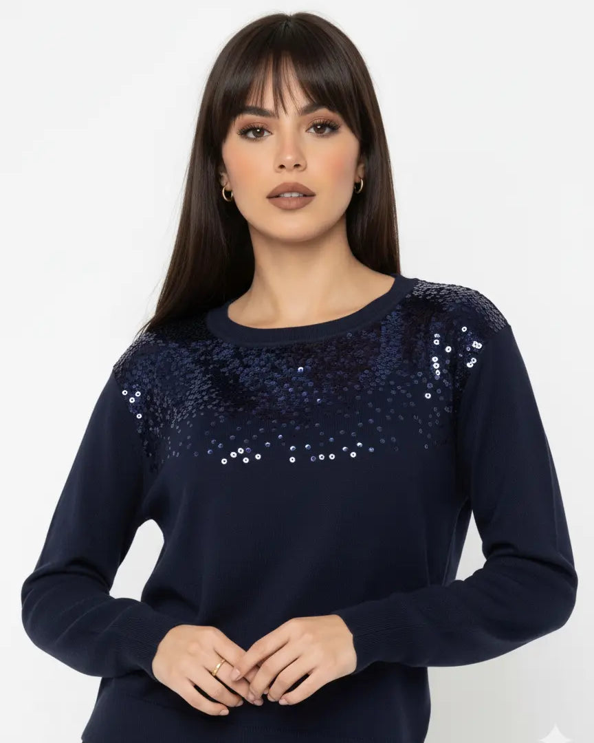 Girocollo con applicazione di paillettes DORABELLA