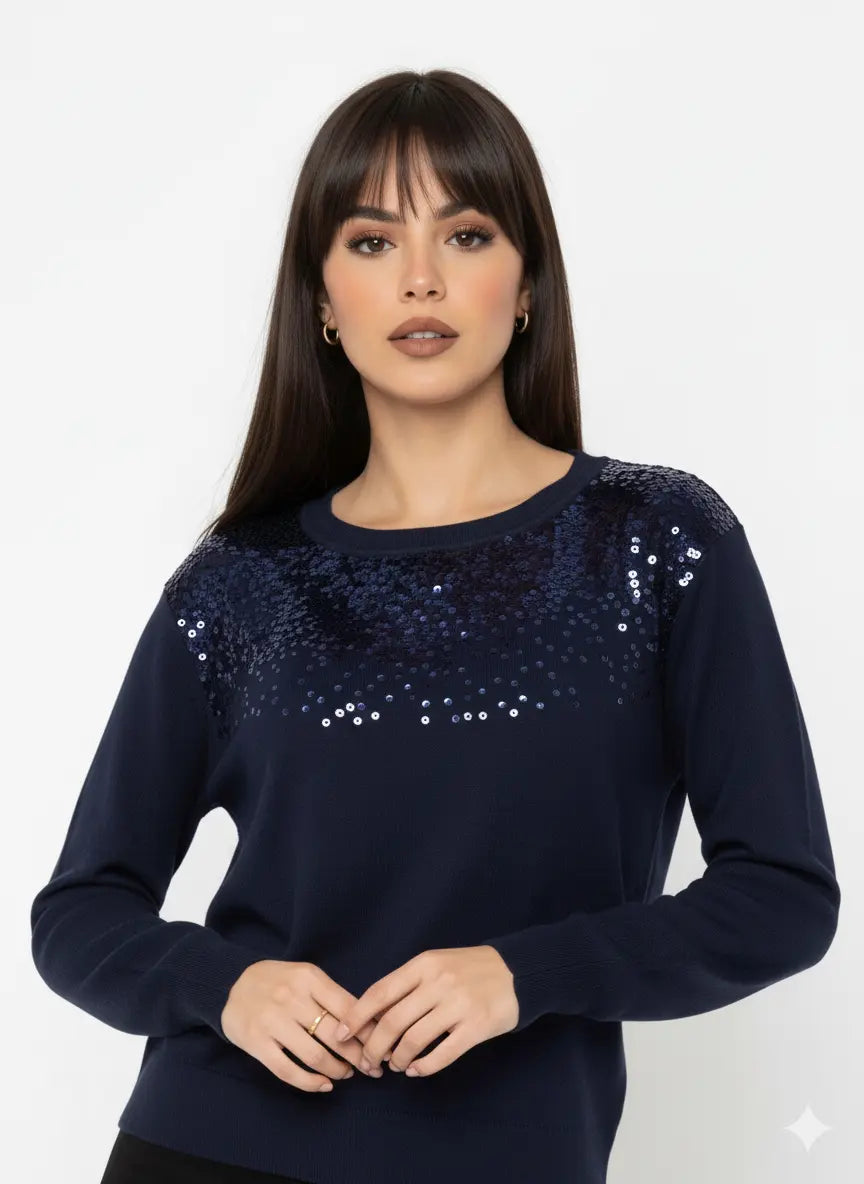 Girocollo con applicazione di paillettes DORABELLA