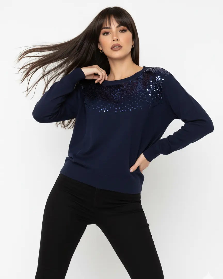 Girocollo con applicazione di paillettes DORABELLA