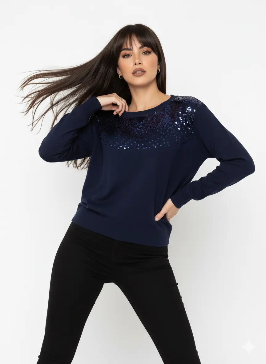 Girocollo con applicazione di paillettes DORABELLA