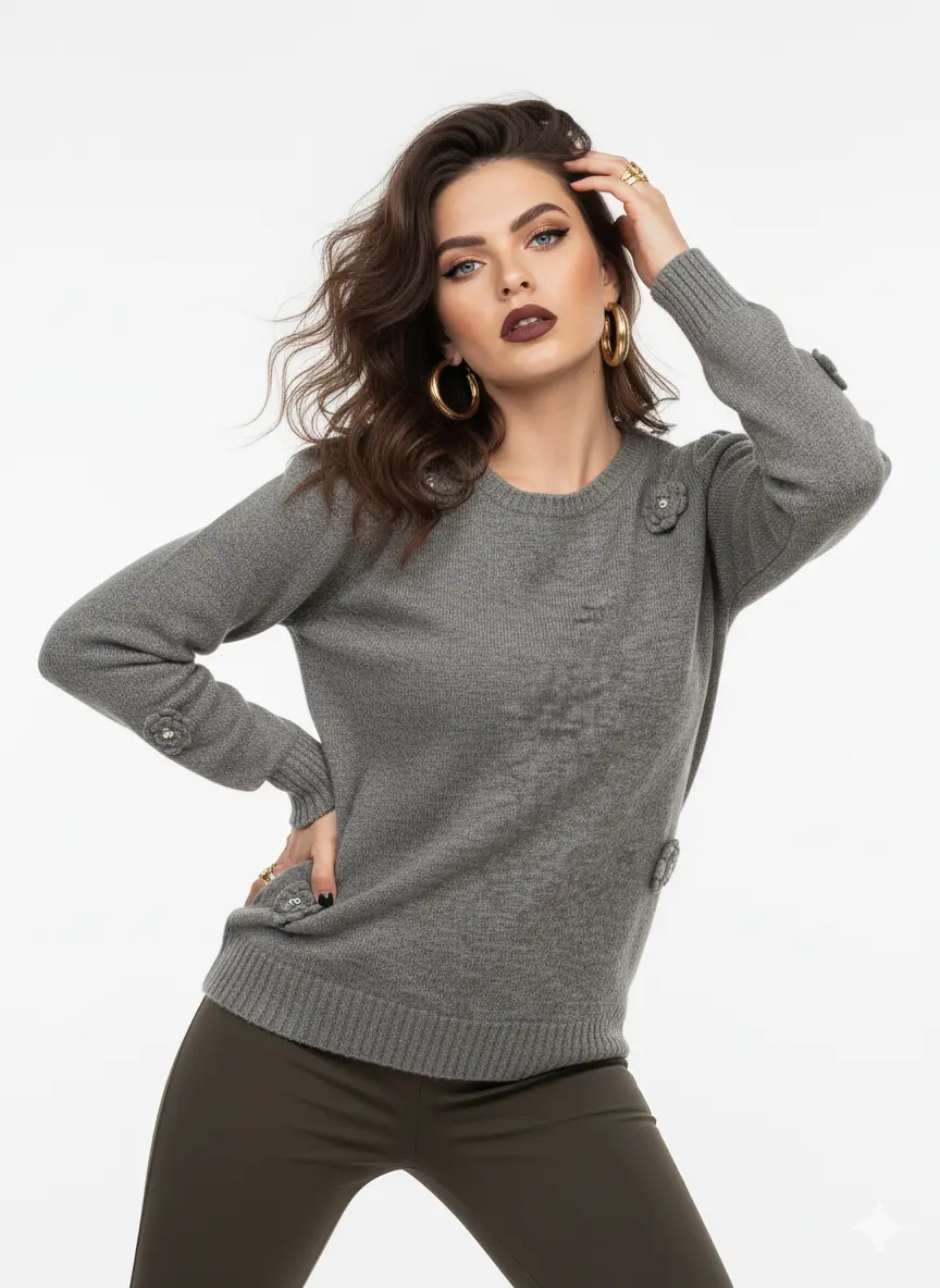 Girocollo con applicazioni fiori DORABELLA