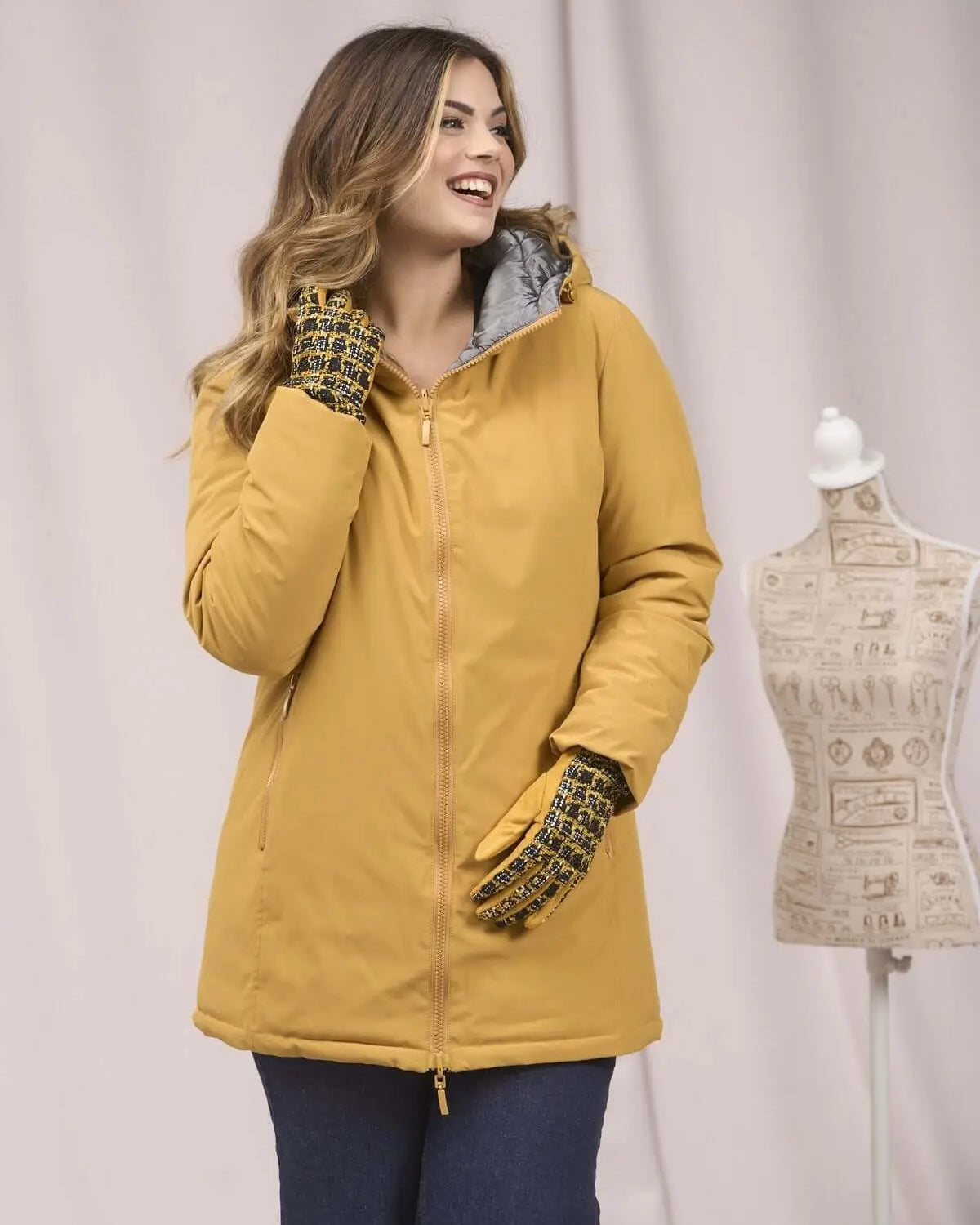 Giubbino con cappuccio e zip SENAPE DORABELLA