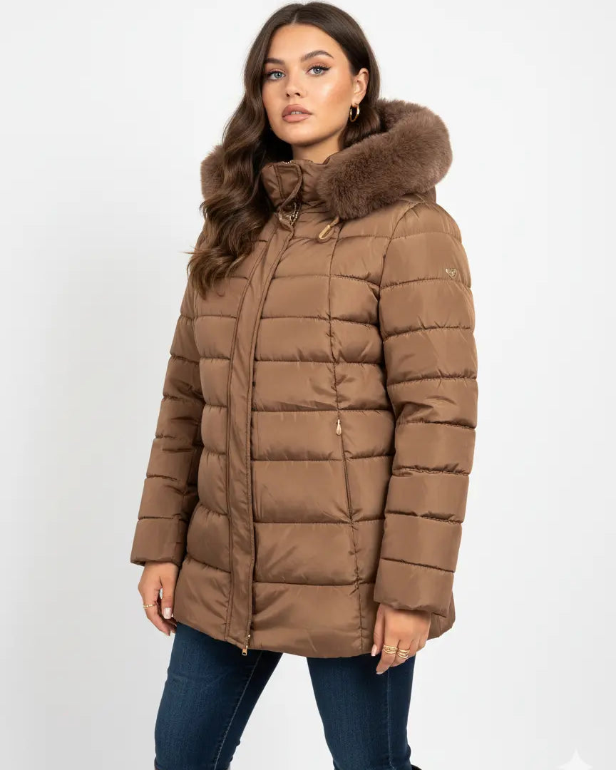 Giubbino con cappuccio removibile e inserto in pelliccia DORABELLA PIU'