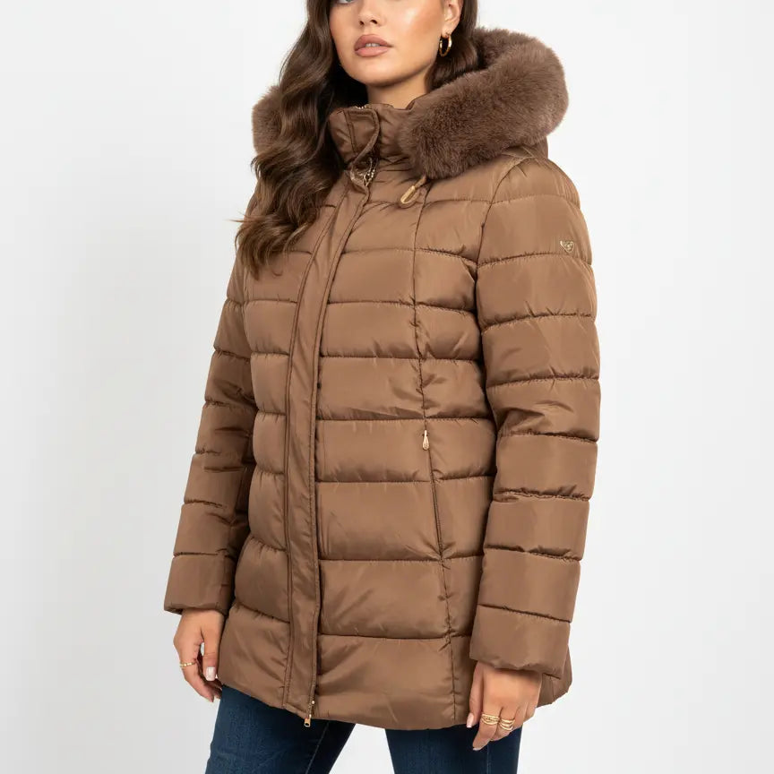 Giubbino con cappuccio removibile e inserto in pelliccia DORABELLA PIU'