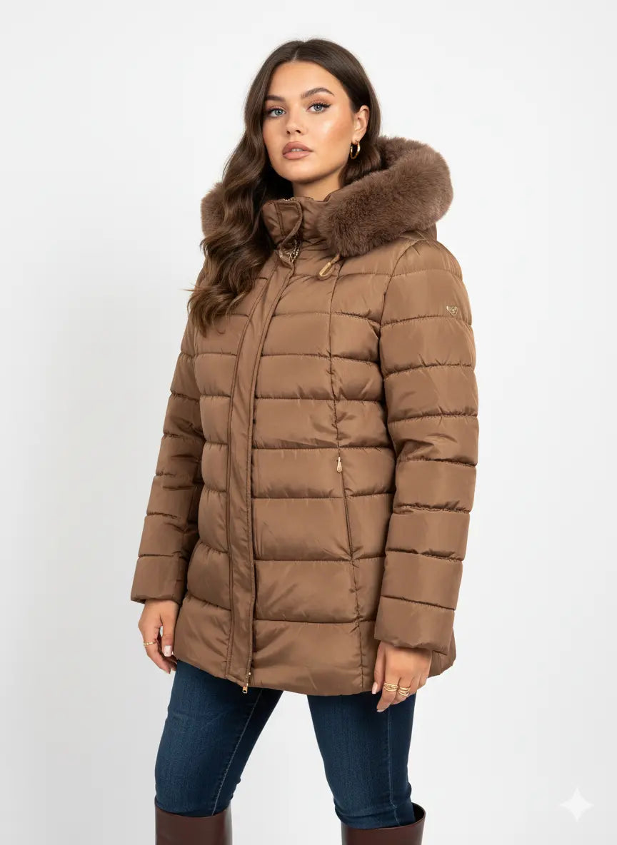 Giubbino con cappuccio removibile e inserto in pelliccia DORABELLA PIU'