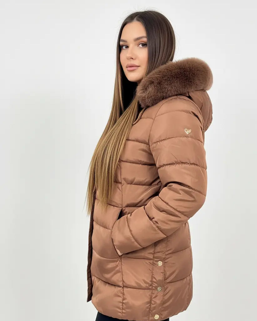 Giubbino con cappuccio removibile e inserto in pelliccia DORABELLA PIU'