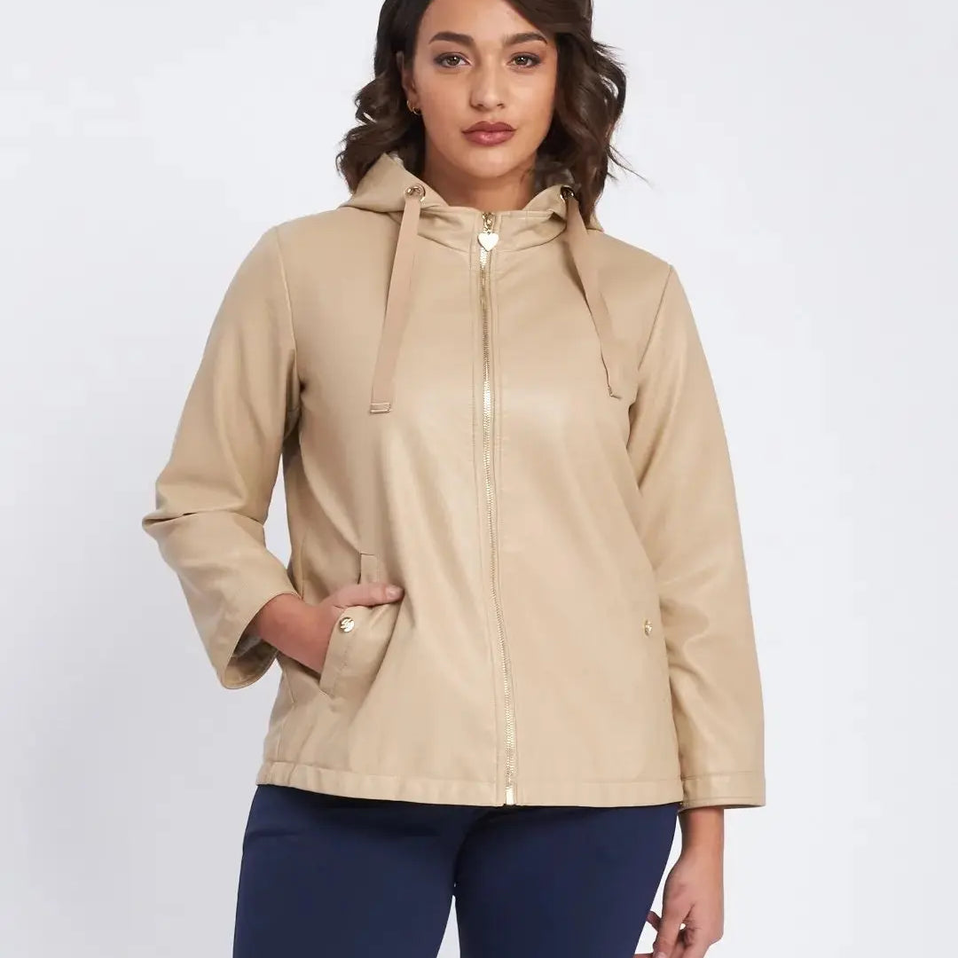 Giubbino in ecopelle con cappuccio e tasche BEIGE DORABELLA XXL