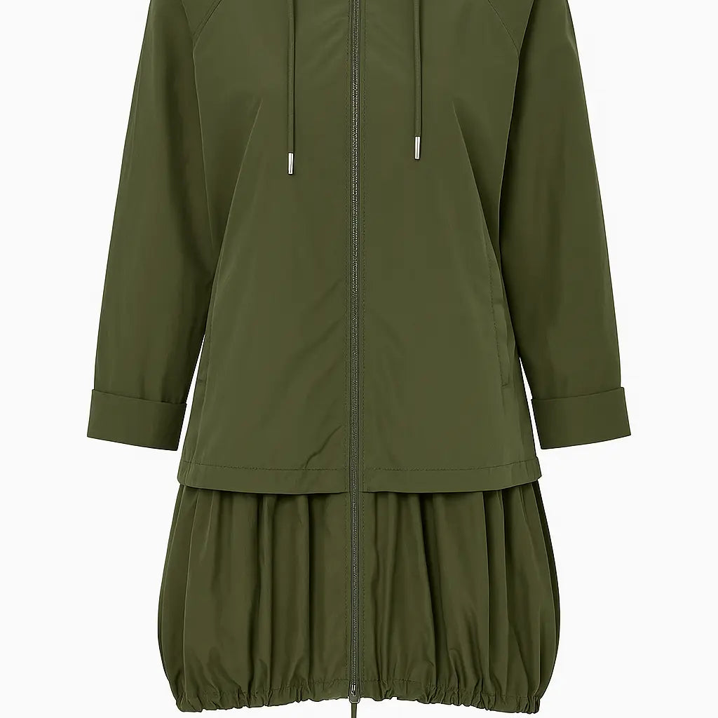 Giubbino leggero con cappuccio e design asimmetrico con balza DORABELLA