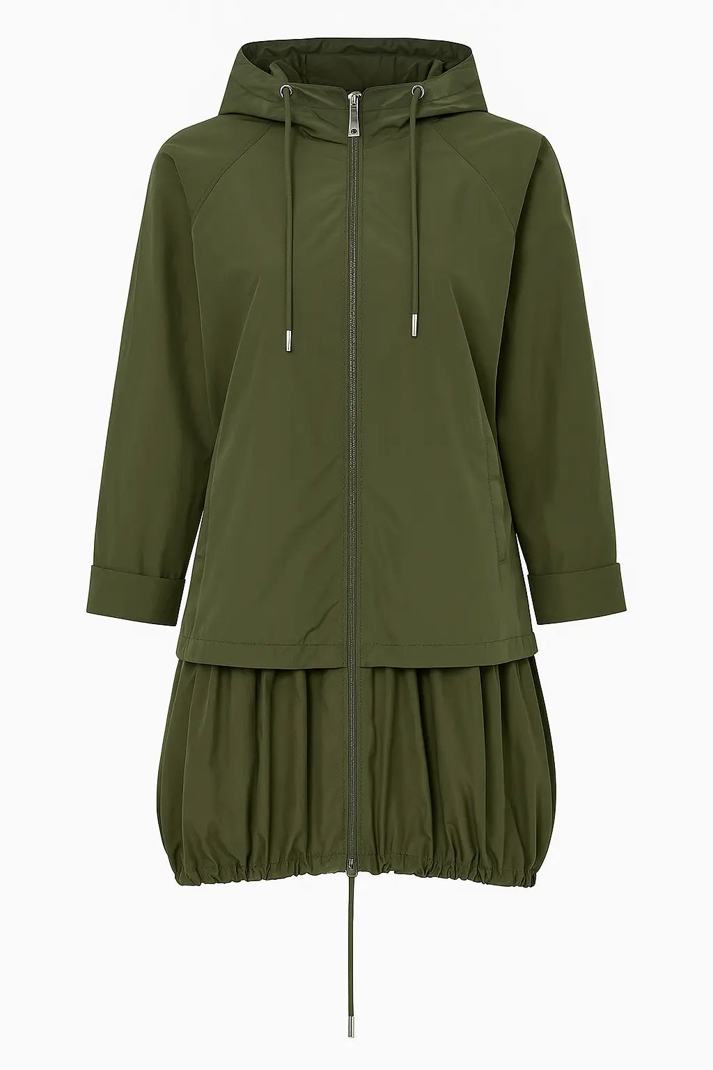 Giubbino leggero con cappuccio e design asimmetrico con balza DORABELLA