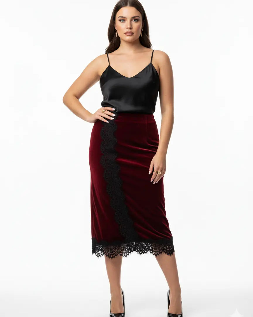 Gonna Midi con Dettagli in Pizzo IRONICA