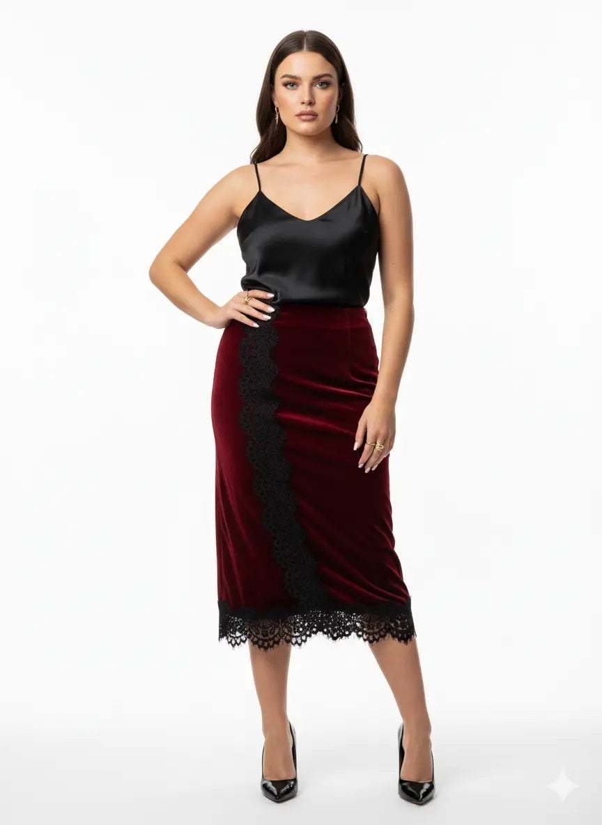 Gonna Midi con Dettagli in Pizzo IRONICA