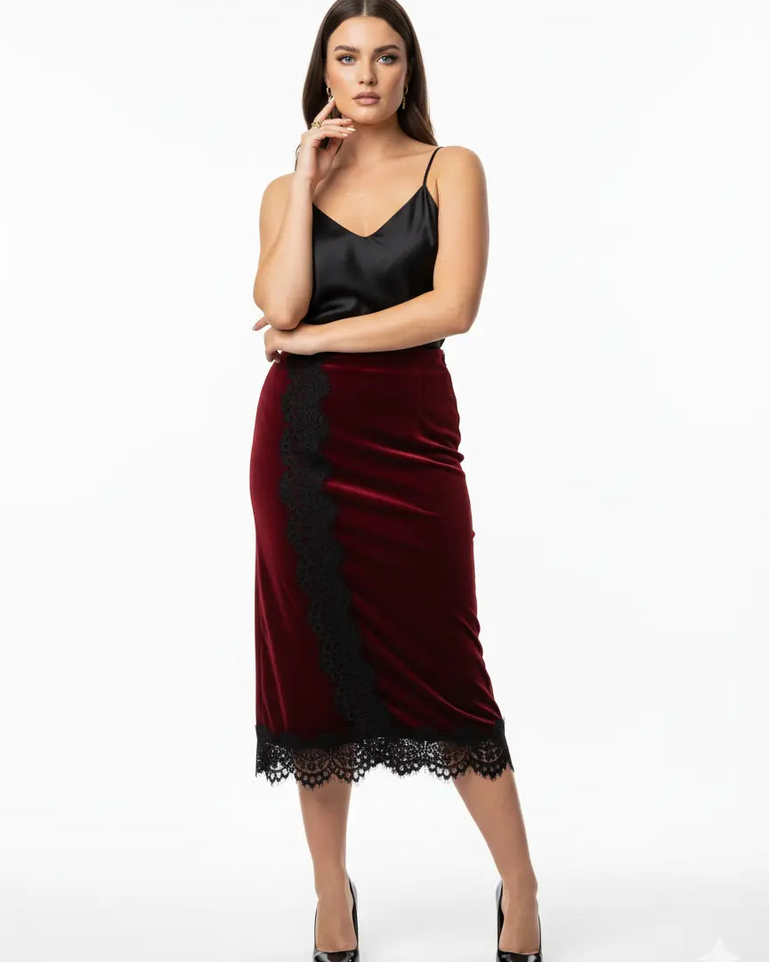 Gonna Midi con Dettagli in Pizzo IRONICA