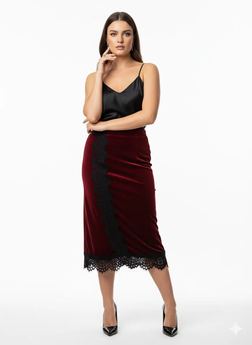 Gonna Midi con Dettagli in Pizzo IRONICA