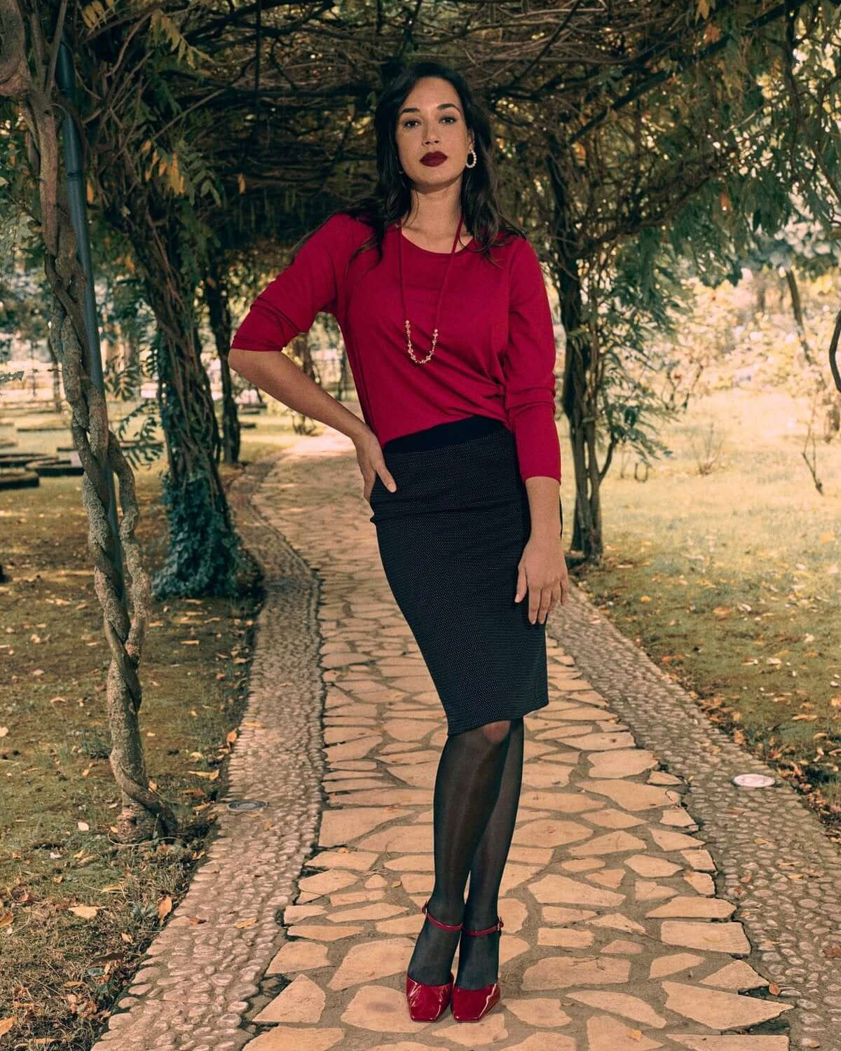 Gonna a tubino con motivo a fantasia e vita elastica NERO DORABELLA XXL