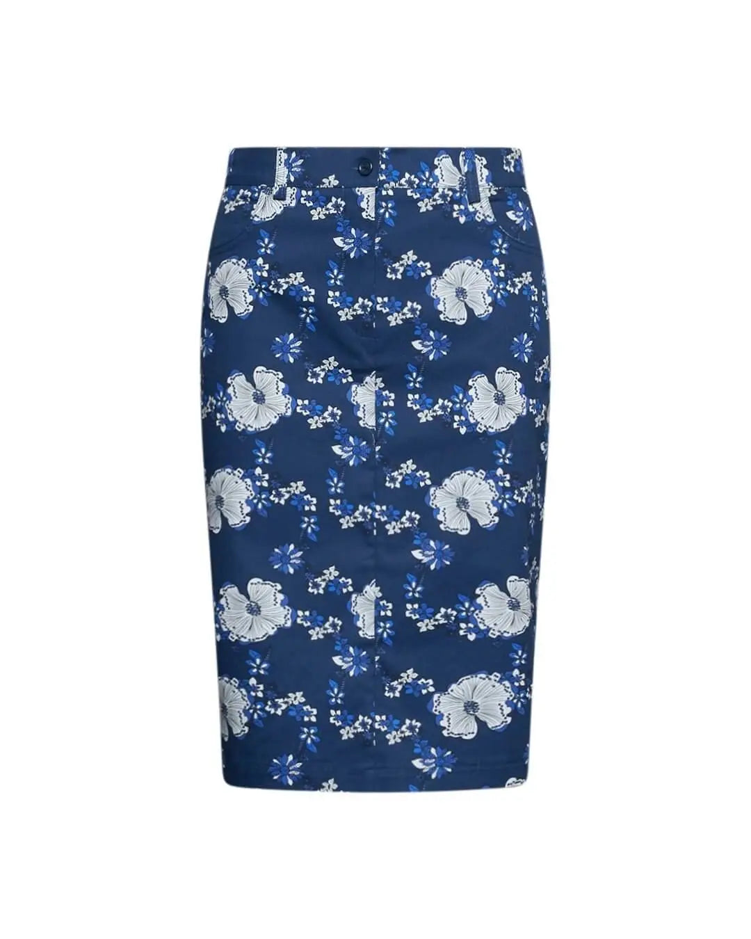 Gonna a tubino in popeline di cotone elasticizzato con fantasia floreale e logo D sul retro. BLUETTE DORABELLA