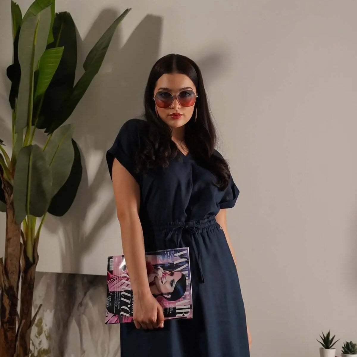 Gonna con coulisse in misto lino BLU DORABELLA XXL