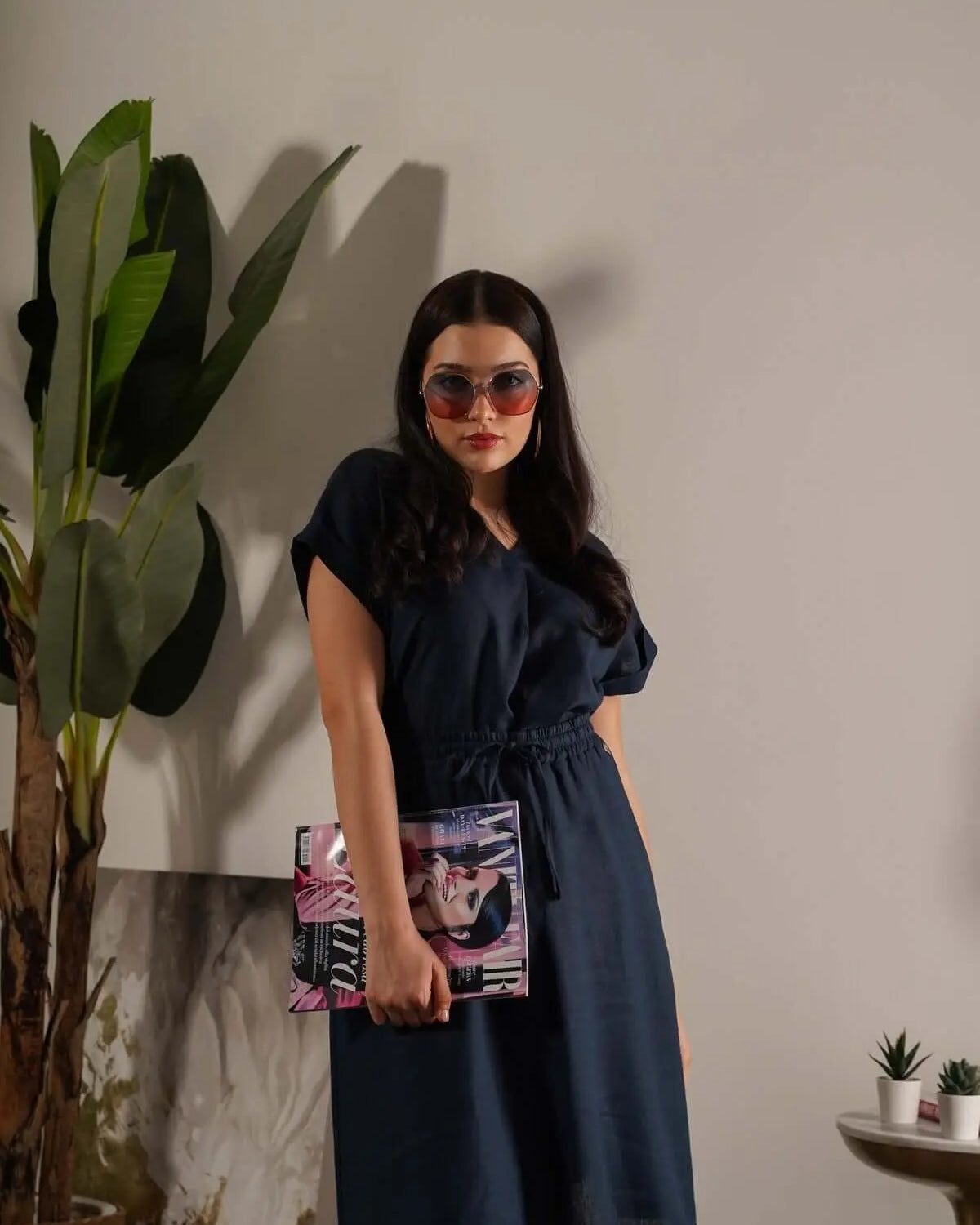 Gonna con coulisse in misto lino BLU DORABELLA XXL