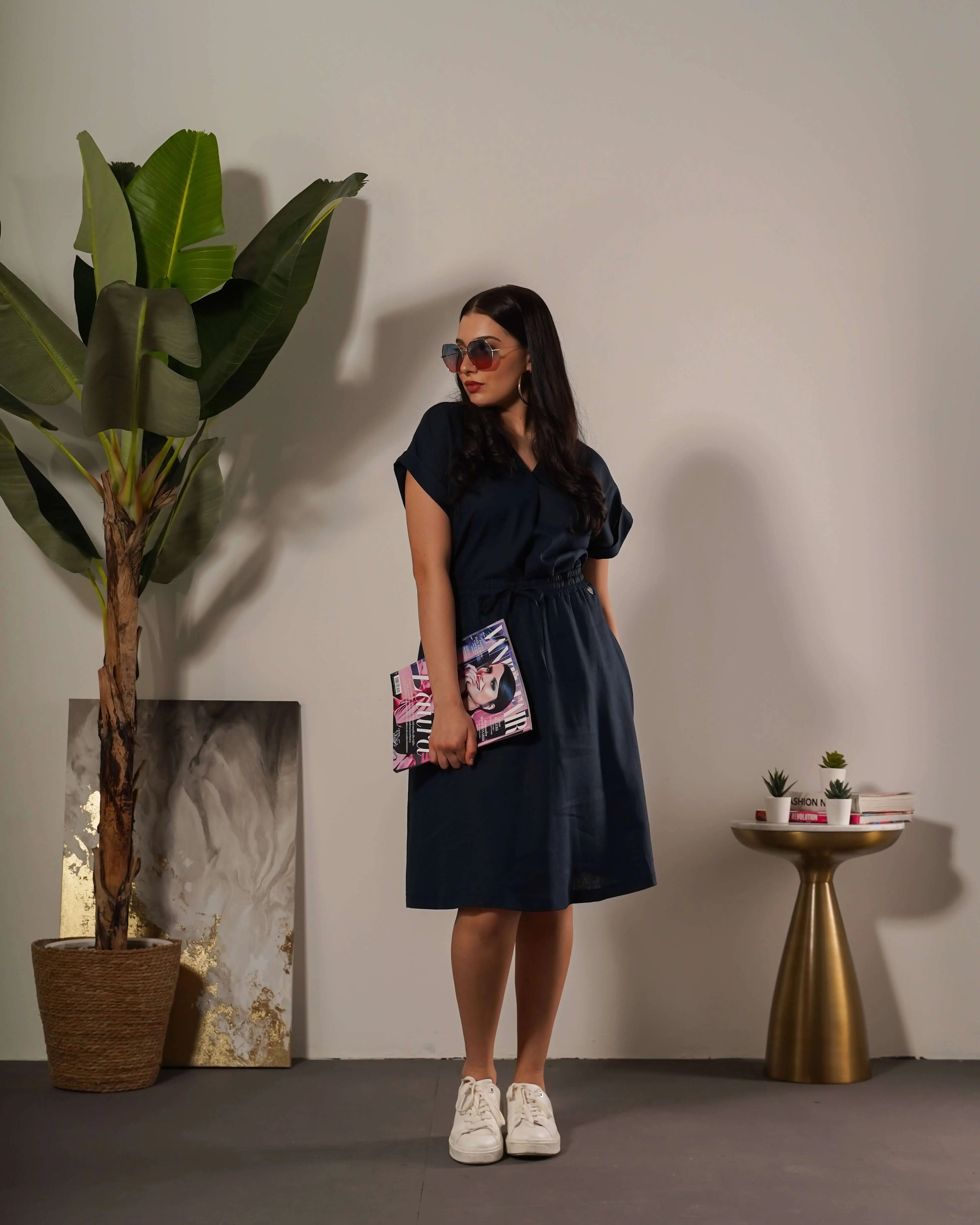 Gonna con coulisse in misto lino BLU DORABELLA